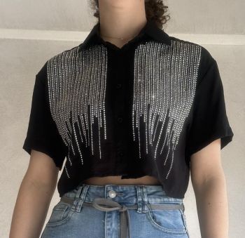 Crop πουκάμισο με strass 